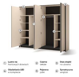 Obrazek Szafa czterodrzwiowa 250 z lustrem Enna EN-06