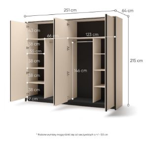 Obrazek Szafa czterodrzwiowa 250 z lustrem Enna EN-06