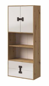 Obrazek Regał dwudrzwiowy z szufladami Index 05 dąb artisan/biały połysk