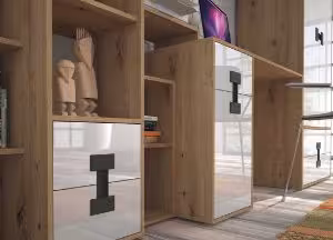 Obrazek Regał jednodrzwiowy z szufladami Index 06 dąb artisan/biały połysk