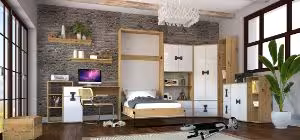 Obrazek Komoda jednodrzwiowa z szufladami Index 07 dąb artisan/biały połysk