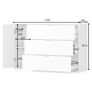 Obrazek Komoda Florencja 1d3sz Biały/Dab Artisan