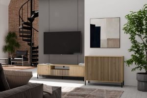 Obrazek Komoda Amaro 2D Slim dąb artisan ryflowany