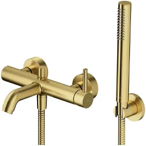 Obrazek Bateria wannowa z zestawem prysznicowym Y mosiądz szczotkowany