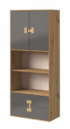 Obrazek Regał dwudrzwiowy z szufladami Index 05 dąb artisan/szary połysk