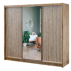 Obrazek Szafa London 250 Dąb Wotan/Biały/Lustro