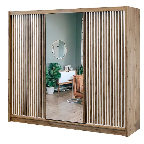 Obrazek Szafa London 250 Dąb Wotan/Biały/Lustro