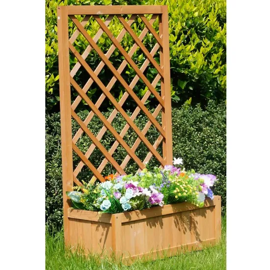 Obrazek Doniczka drewniana z kratką QS1704-2 żółta