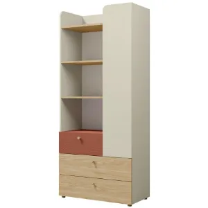 Obrazek Regał Yuki 3 Koral/Szary Beż/Dąb Olejowany