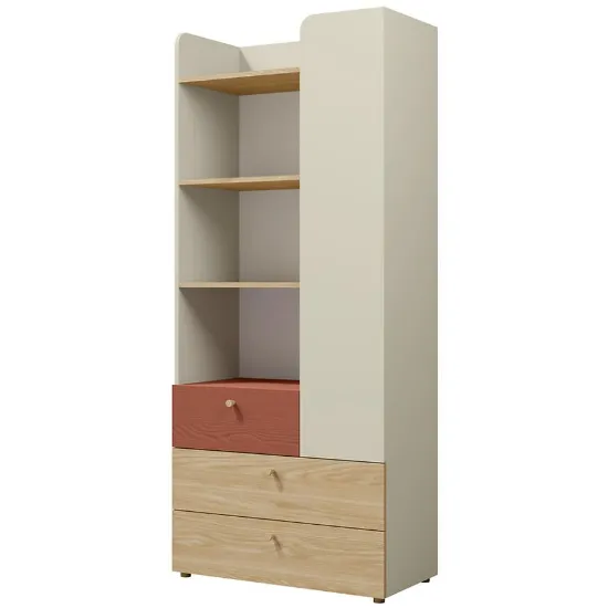 Obrazek Regał Yuki 3 Koral/Szary Beż/Dąb Olejowany