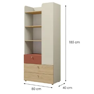 Obrazek Regał Yuki 3 Koral/Szary Beż/Dąb Olejowany