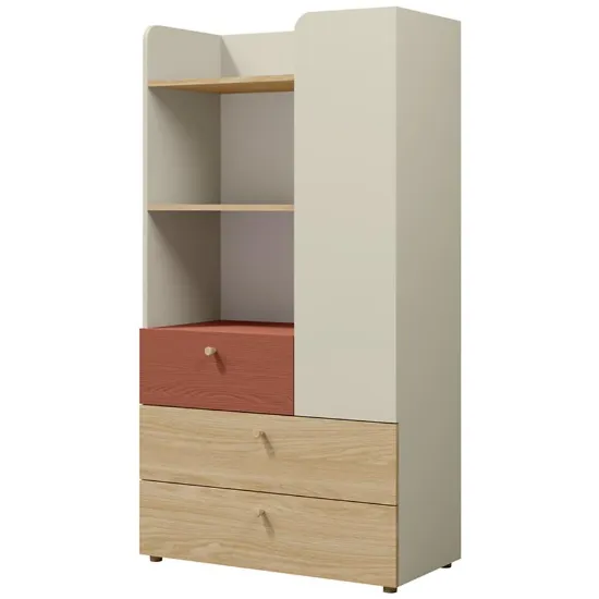 Obrazek Regał Yuki 6 Koral/Szary Beż/Dąb Olejowany