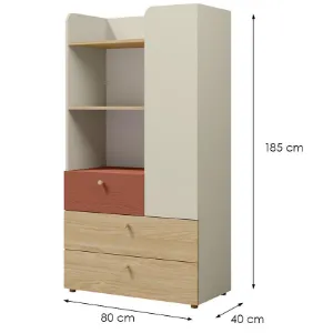 Obrazek Regał Yuki 6 Koral/Szary Beż/Dąb Olejowany