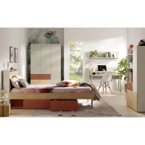 Obrazek Regał Yuki 6 Koral/Szary Beż/Dąb Olejowany