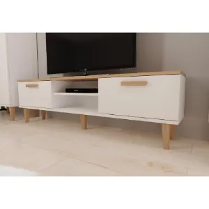 Obrazek Szafka RTV 160 Denver Biały/Hikora