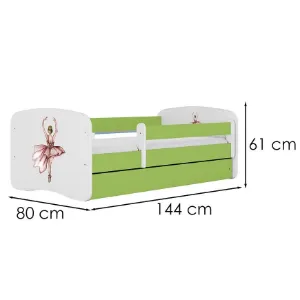 Obrazek Łóżko dziecięce Babydreams+SZ+M zielony 70x140 baletnica