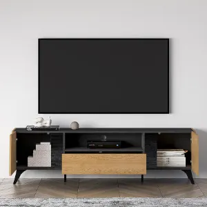 Obrazek Szafka RTV Toscania 06 Dąb Dune/Jesion Czarny/Szk
