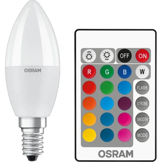 Obrazek Żarówka LED OSRAM E14 RGB B35 4,9W z pilotem