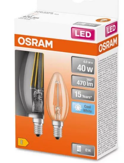Obrazek Żarówka LED OSRAM FIL E14 B35 4W 4000K 2 szt