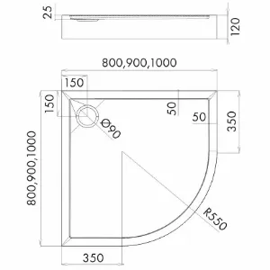 Obrazek Brodzik półokrągły 90x90x12 R55 Espera Plus AQM4634