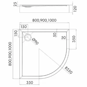Obrazek Brodzik półokrągły Black Stone 90x90x12 R55 Espera Plus AQM4634CST