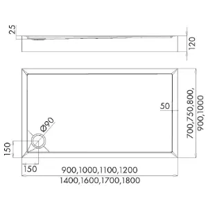 Obrazek Brodzik prostokątny Black Stone 90x120x12 Espera Plus AQM4647CST