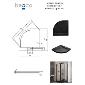 Obrazek Brodzik półokrągły Axim Ultraslim Stone Effect New 80x80 czarny