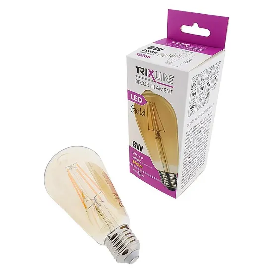 Obrazek Żarówka LED ST64 8W E27 1600K Gold Decor Filament
