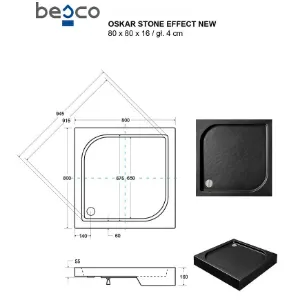 Obrazek Brodzik kwadratowy Oskar Stone Effect New 80x80 czarny