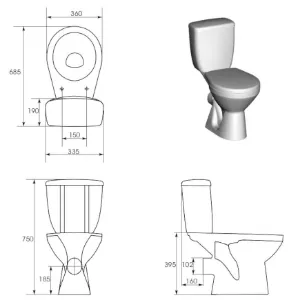 Obrazek Kompakt WC z deską 373 Grey 3/6l