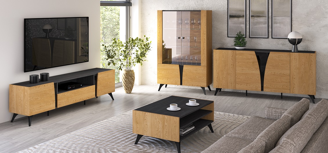 System Toscania dąb baltic dune/jesion portland czarny