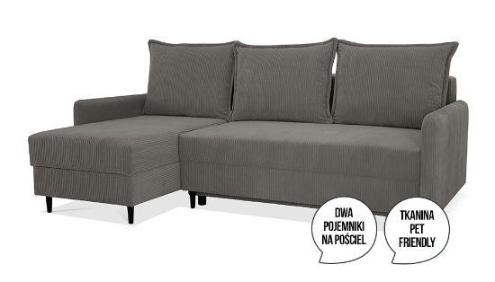 Obrazek Narożnik z funkcją spania Cord popielaty