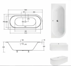 Obrazek Wanna Avita slim 160/75 P+nogi