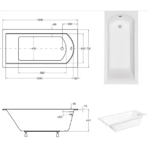 Obrazek Wanna Shea Slim 150/70 +nogi