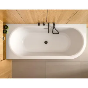 Obrazek Wanna wolnostojąca narożna Avita A-Line 170/75 P + syfon klik-klak czarny z przelewem slim