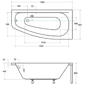 Obrazek Wanna Luna 150/80 P+nogi