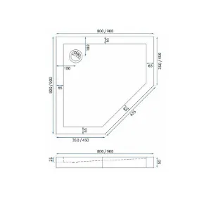 Obrazek BRODZIK PIĘCIOKĄTNY DIAMOND WHITE 90X90X5 K6522