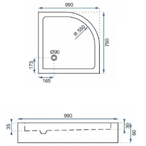 Obrazek Brodzik półokrągły Look Rea K7906 white 80x100 prawy