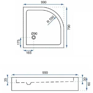 Obrazek Brodzik półokrągły Look Rea K7909 white 80x100 lewy