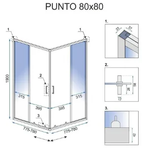 Obrazek Kabina prysznicowa Punto Rea K0863 80x80x190 chrom