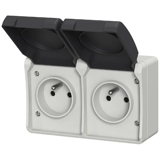 Obrazek Gniazdo podwójne AQUA PLUS IP44 grey 40115
