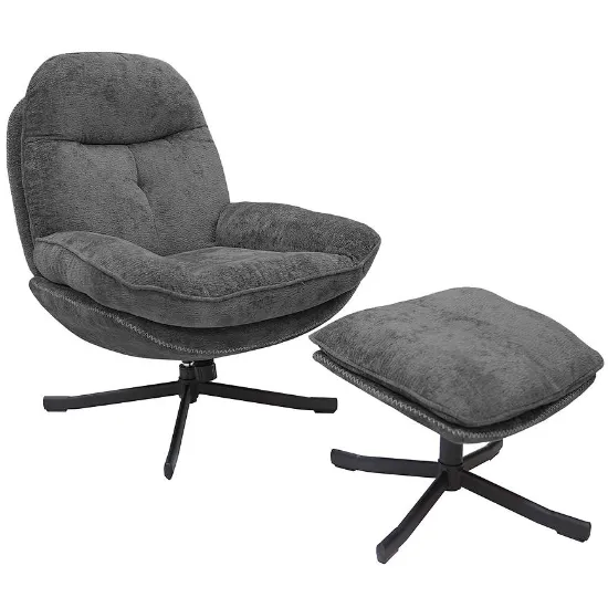 Obrazek Fotel Karmen z podnóżkiem szenil ciemny szary