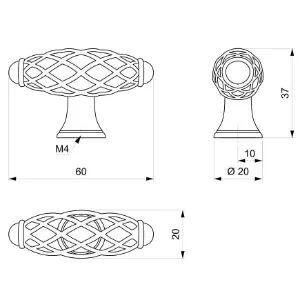 Obrazek Gałka meblowa Retro GR066 Patyna Mosiądz