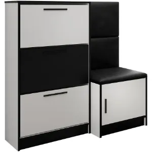 Obrazek Szafka Na Buty Kpl Foli Biały + Czarna Ekoskóra (MADRYT 1100)