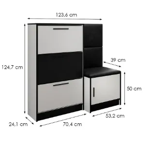 Obrazek Szafka Na Buty Kpl Foli Biały + Czarna Ekoskóra (MADRYT 1100)