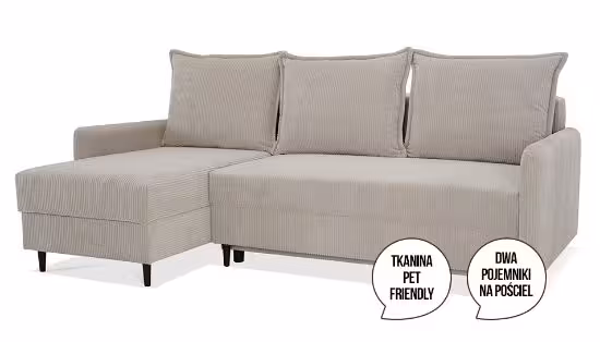 Obrazek Narożnik z funkcją spania Cord jasny beżowy