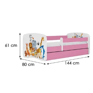 Obrazek Łóżko dziecięce Babydreams+SZ+M różowy 70x140 zwierzęta