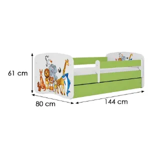 Obrazek Łóżko dziecięce Babydreams+SZ+M zielony 70x140 zwierzęta