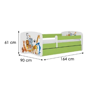 Obrazek Łóżko dziecięce Babydreams+SZ+M zielony 80x160 zwierzęta