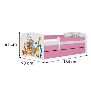 Obrazek Łóżko dziecięce Babydreams+SZ+M różowy 80x180 zwierzęta